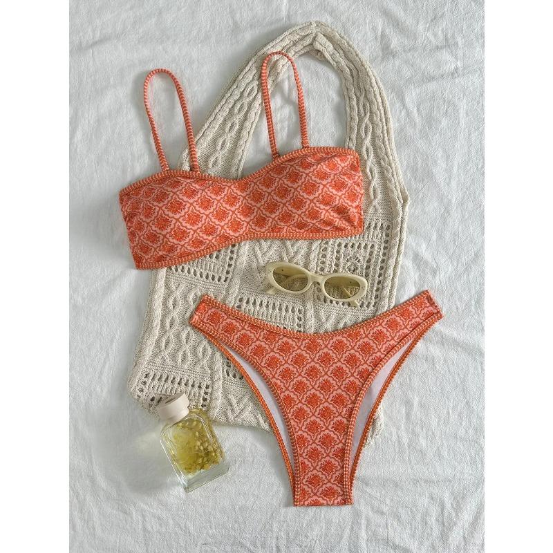 Sexy Bandeau Bikini 2026 Women Green Floral Pleate Push Up Padded Thong Swimsuit Summer Bathing Suit Two Piece Swimwear Biquini