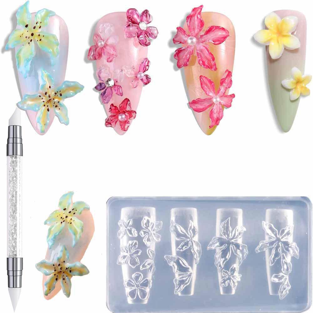 2/3Pcs Blooming Camellia/Orchid/Lily Flower Nail Carving Mold Clear Silicone 5-Petal Flower Nail Gel Printing Mold Nail Tools 8!