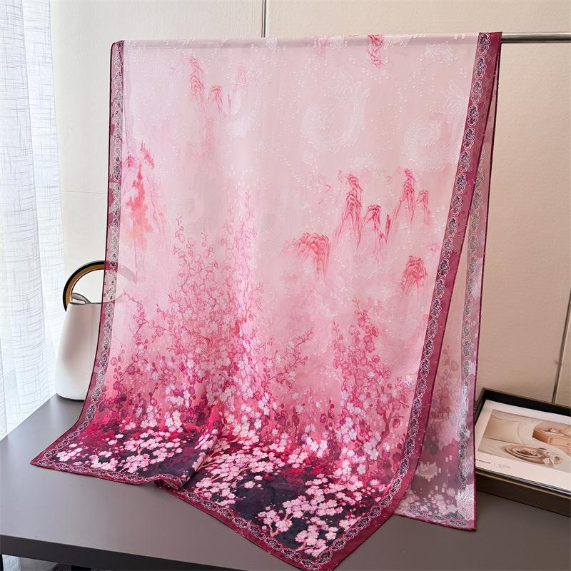 Feihuayun Printing Flower Cutting Spring and Summer Silk Scarf Large Long Scarf High-end Travel Shawl Sun Protection Women's Scarf Headscarf