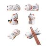 Set of 5 Cute Japanese Lucky Cat Chopstick Rests, Ceramic Cat Figurines for Tabletop, Izakaya, Home Decor, Gifts