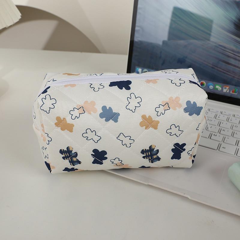 Floral Cotton Fabric Makeup Bag With Zipper Storage For Women And Teens