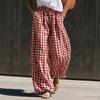 Women's Trendy High Waisted Plaid Pants with Elastic Waistband and Pockets for Casual Daily Wear