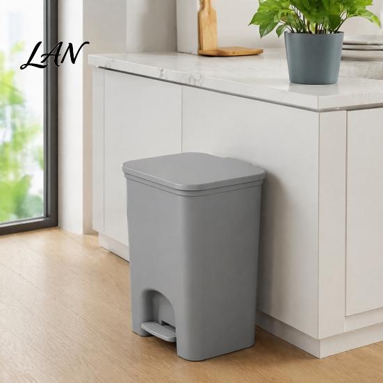 Space Saving Trash Can for Cabinet Gaps Slim Can, with Pedal Step Design, Touchless Odor Proof Wastebasket, Modern White And Gray Garbage Bin