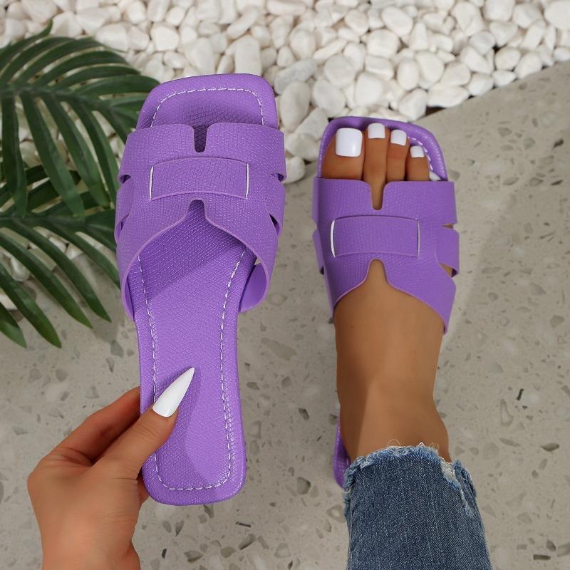 

New large size solid color light flat slippers women wear beach sandals slipprs 35 фиолетовый