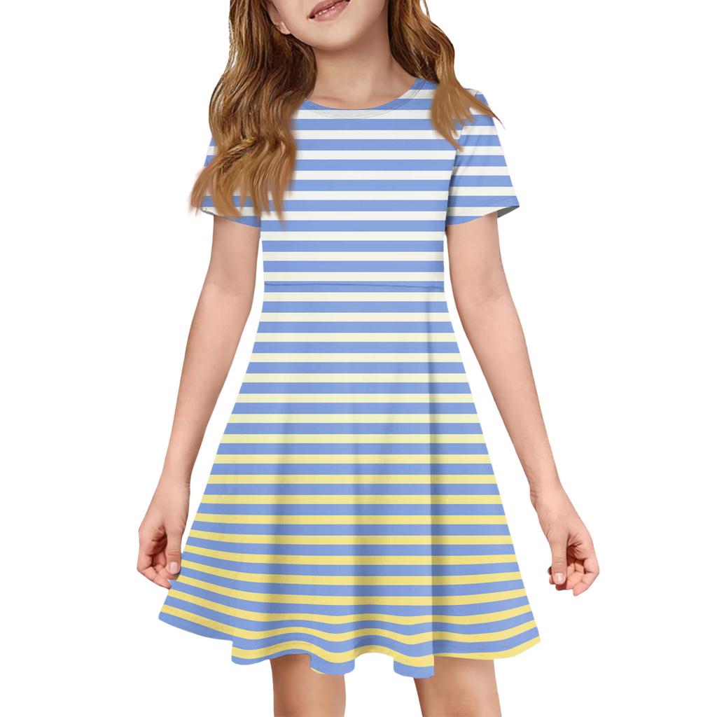 Dziewczęca Sukienka Letnia Kolor & Wzór Krótki Rękaw Z Kieszenią Casualowa Sukienka Krótki Rękaw Sukienka Imprezowa Dzień Wielkanocy