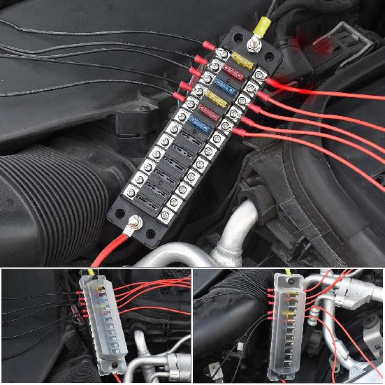 12-Way 12V Fuse Box Blade, 12-Volt Fuseholder, No LED Indicator, Moisture Resistant Cover - With Ground Bus 12-Way Independent Positive Fuseholder