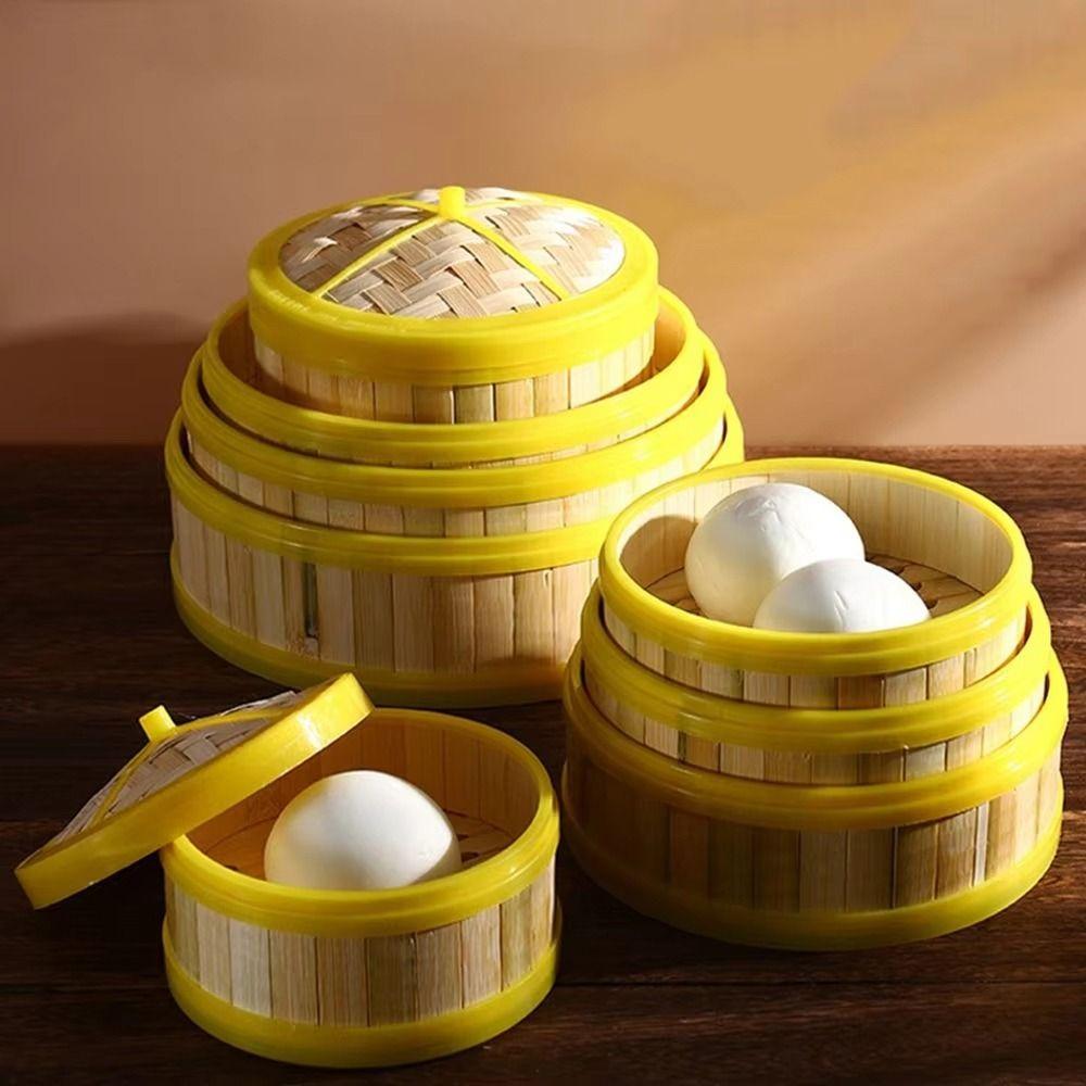 1Pcs With Lid Steamer Basket Handmade Kitchen Cookware Durable Bamboo Steamer  Chinese Food Making