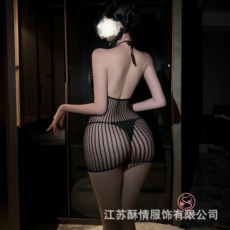 Crispy lingerie flirting sexy perspective hip-wrapped uniform temptation naked back neck-hanging no-take net suit