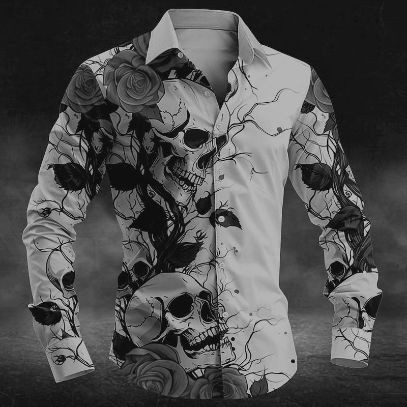 Men's Shirt Skull Rose Flower Series Pink Blue Red Skull Men's Tops Soft and Comfortable US Size Plus Size