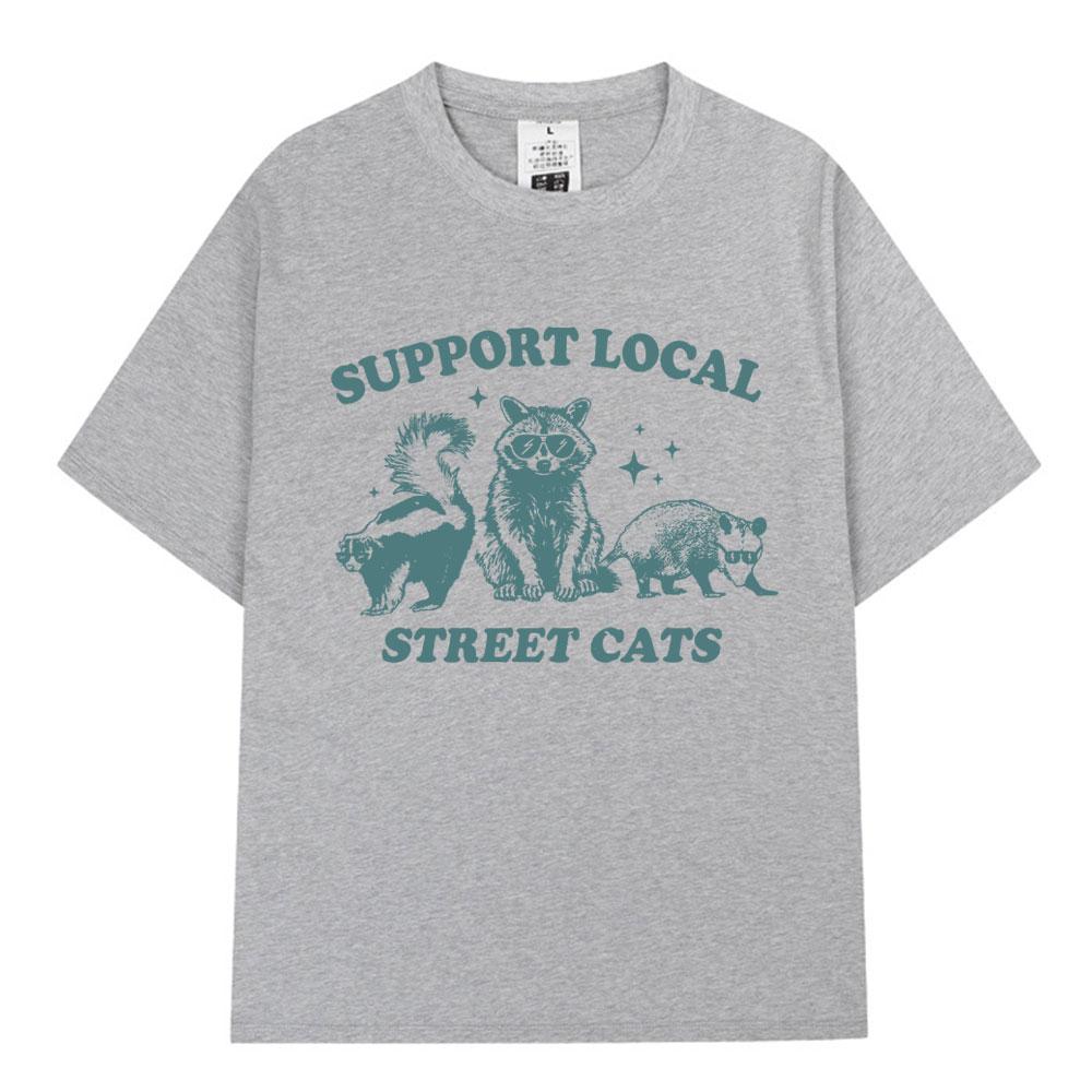 

Поддержите местных уличных кошек Енот Опоссум Мем Футболка Мода Повседневные Футболки с коротким рукавом Мужчины Женщины Хлопок Оверсайз Футболка 4XL