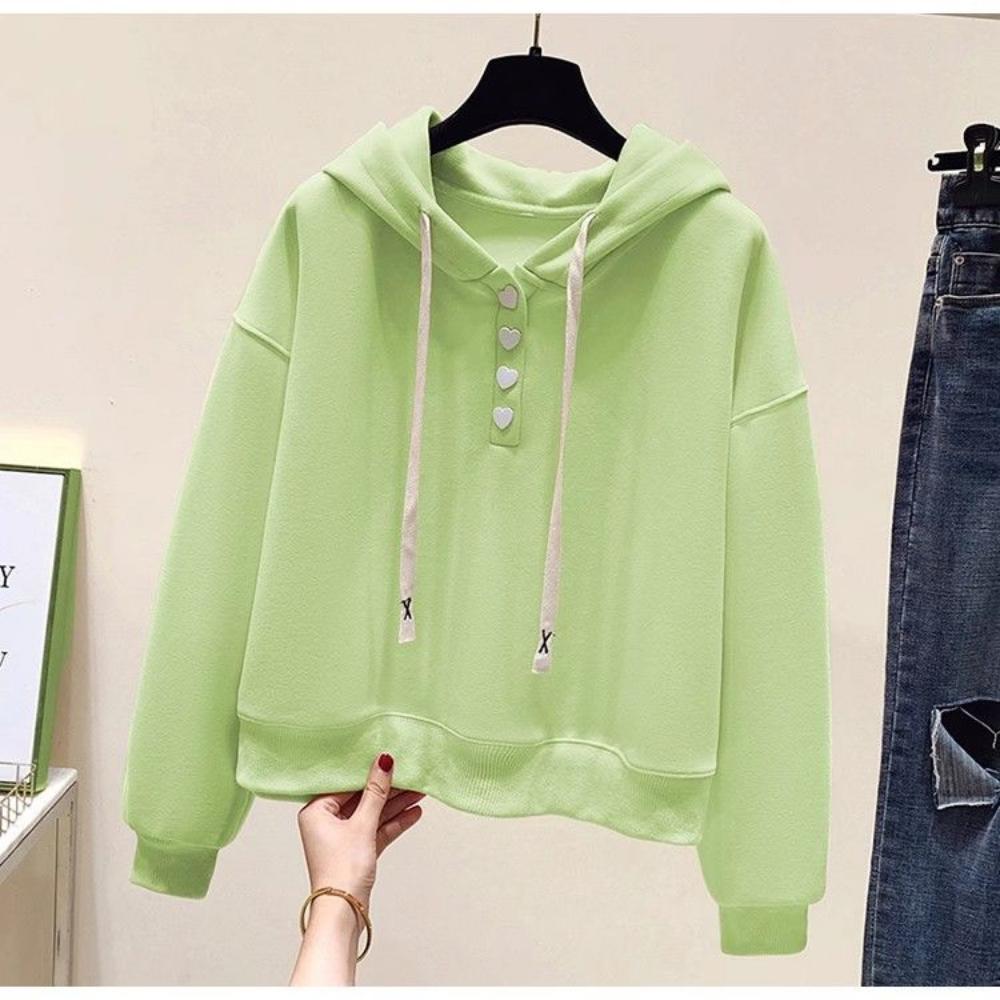 Hooded Long Sleeved Hoodie for Women New Korean Version Short Style Loose Solid Color Versatile Fashionable Niche Top Trend