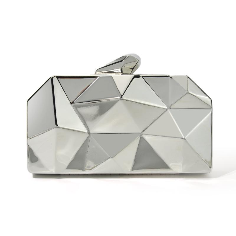 Chic Diamond Lattice Metal Chain Handbag: Crossbody, Clutch, or Evening Bag