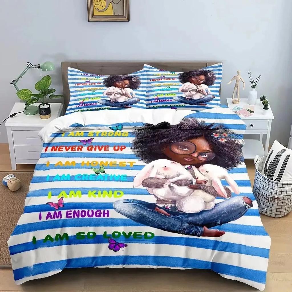 African American Black Girl Duvet Cover SetBlack Girl Magic Bedding Set3D Comforter CoverBirthday Gift for Black Women Girls