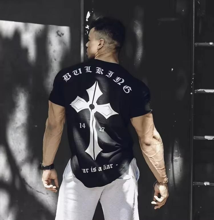 Men's Gym Muscle Bodybuilding Cotton Sport Fit Fitness Casual T-shirt Tee Tops Sport Short Sleeve Shirt Unisex Men Women Summer