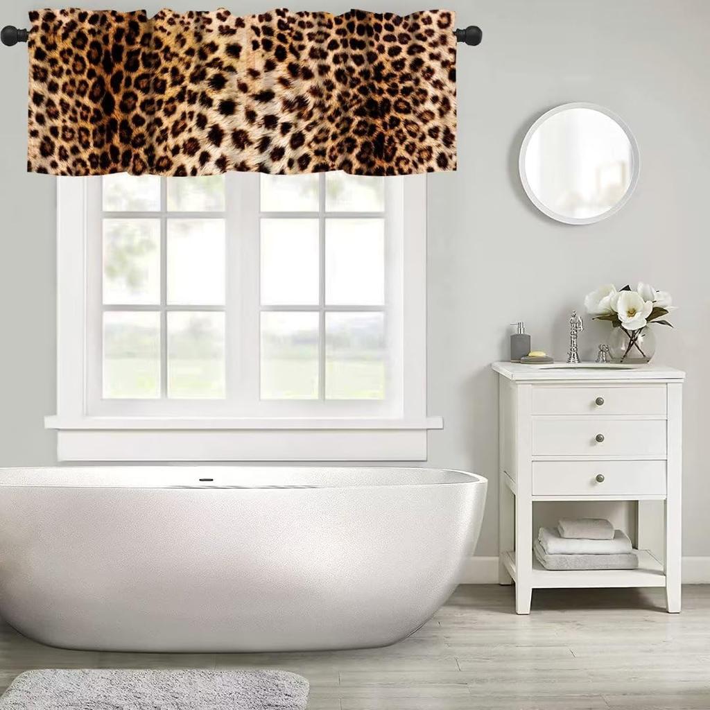 Leopard Valances Curtain for Window,Wildlife Animal Skin Print Kitchen Curtains Valances Short Window Treatment for Living Room,Bedroom,Bathroom,1