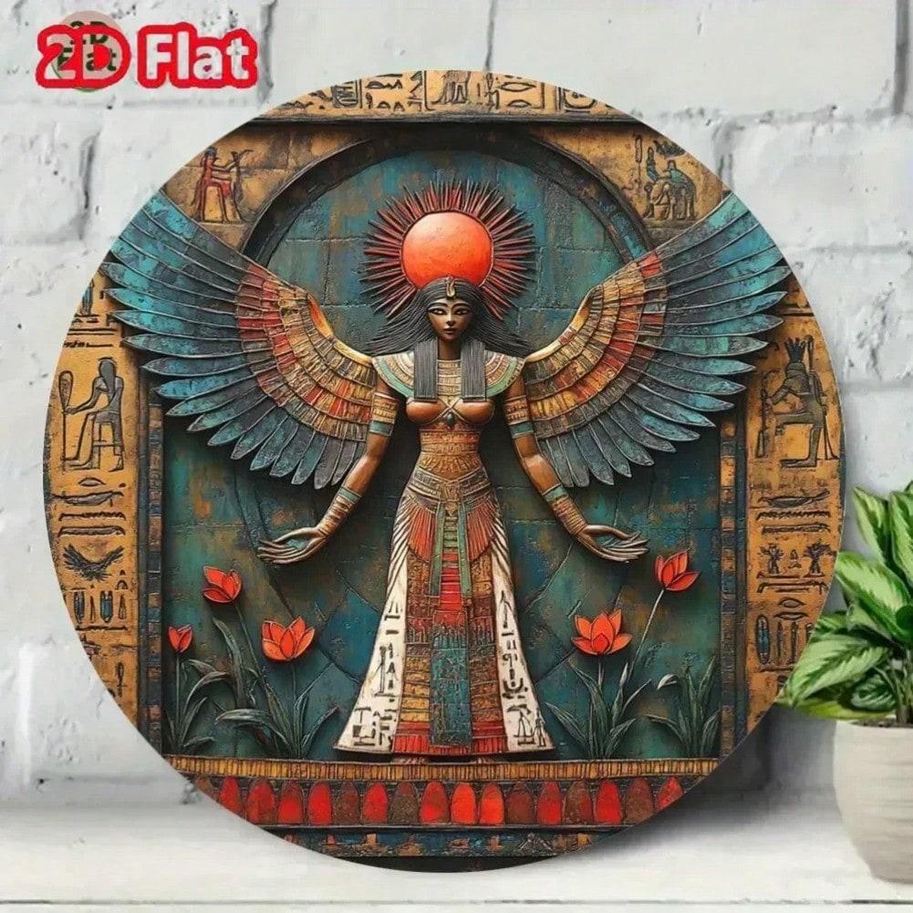 Древнеегипетский Бог Солнца Ра Крылья Иероглифы Алюминиевое Настенное Искусство 20x20
