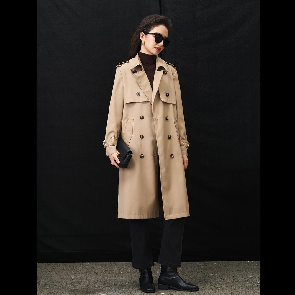 

SNDU осеннее ретро прямое пальто-тренч средней длины свободного силуэта для женщин L хаки