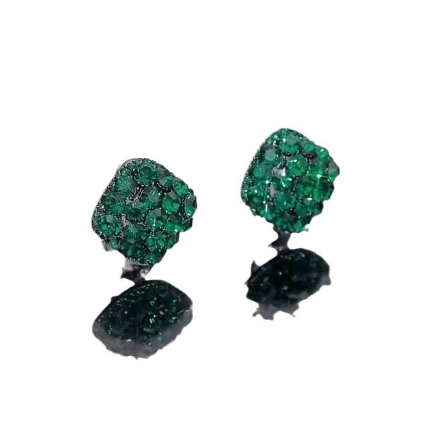 Women's 2025 Green Zircon Geometric Earrings: Retro, Light Luxury, High-End Style