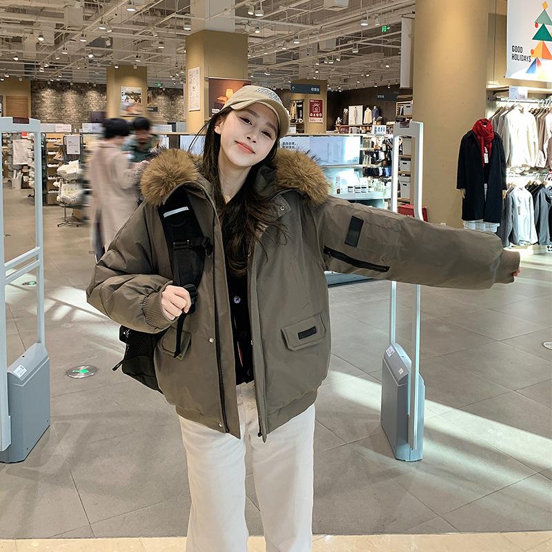 Removable large fur collar tooling pie overcomes women's winter cotton coat niche cleanfit short cotton coat