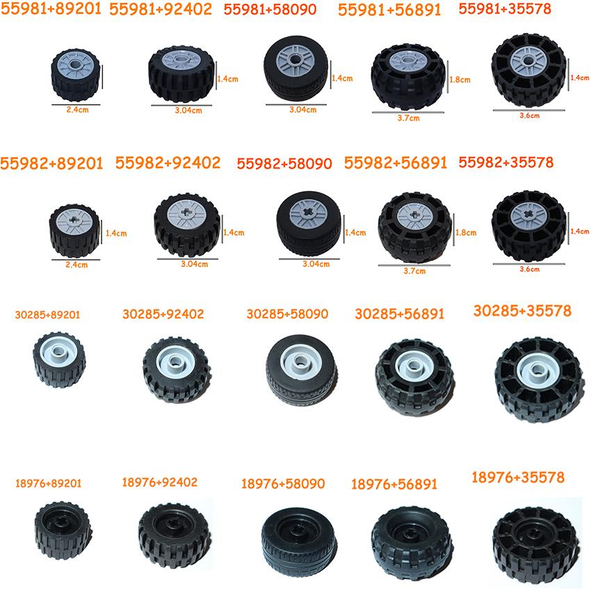 Tire Wheels Car Truck Hub Technical Bricks MOC Motorcycle Building Blocks 30285 18976 55982 55981 89201 92402 58090 35578 56891