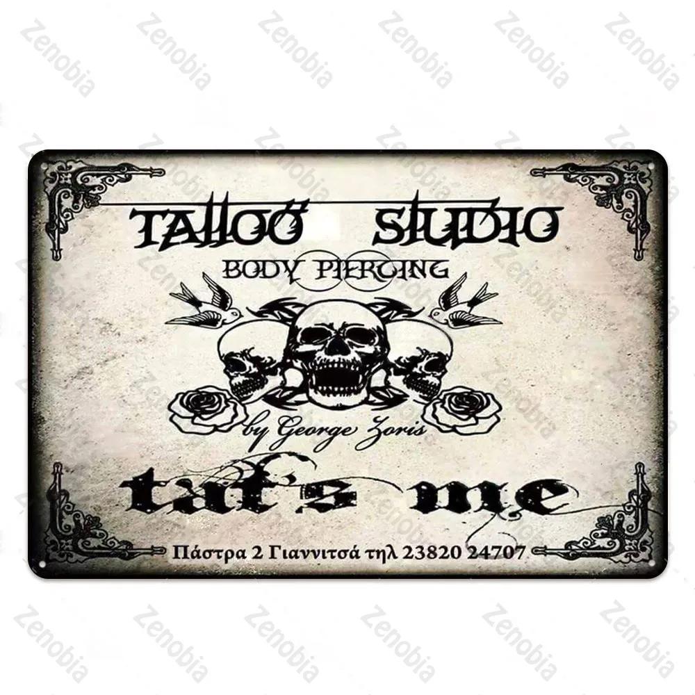 Affiche Métal Tatouage Plaque Métal Décor Boutique de Tatouage Plaque Décorative en Fer Décoration Murale Plaque en Étain Shabby Chic