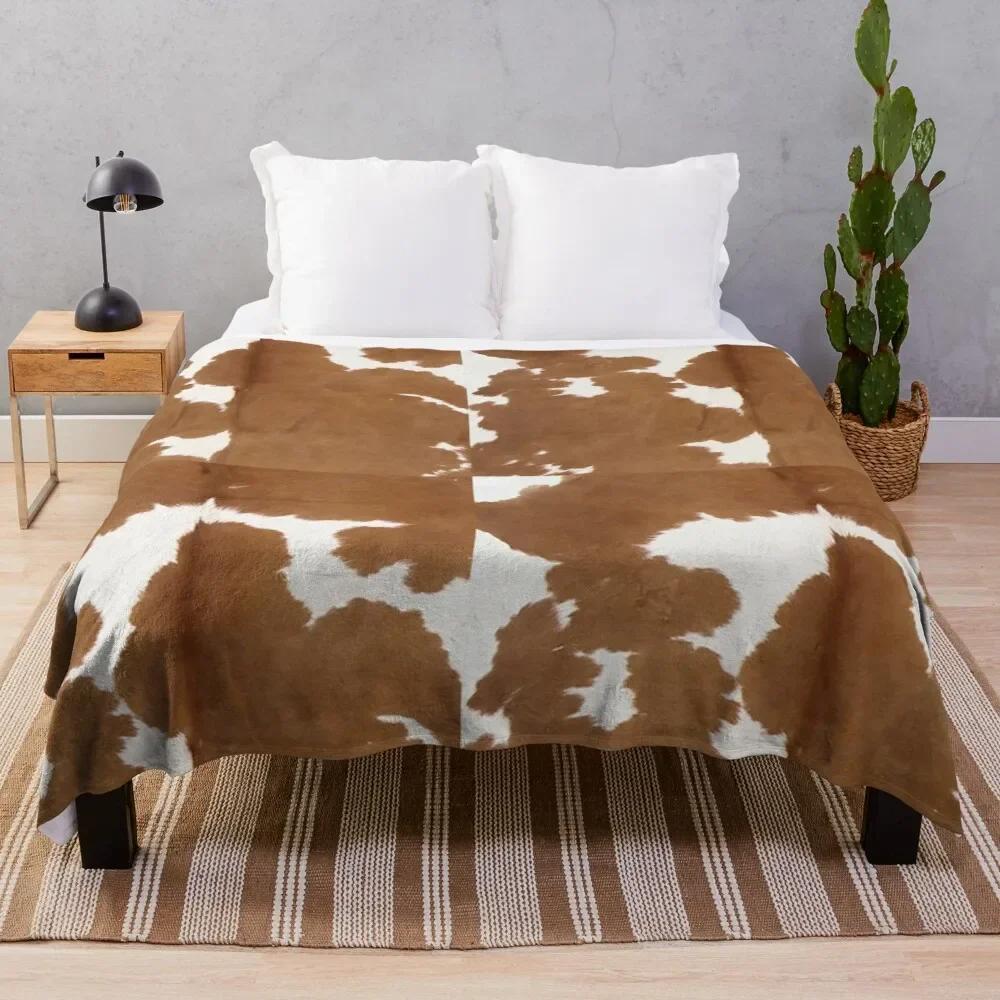 Cowhide Print Flannel Blanket, Cow Fur Print Flannel Throw Blanket Gift for Kids Adults, Soft Fleece Blanket for Couch Sofa Bed