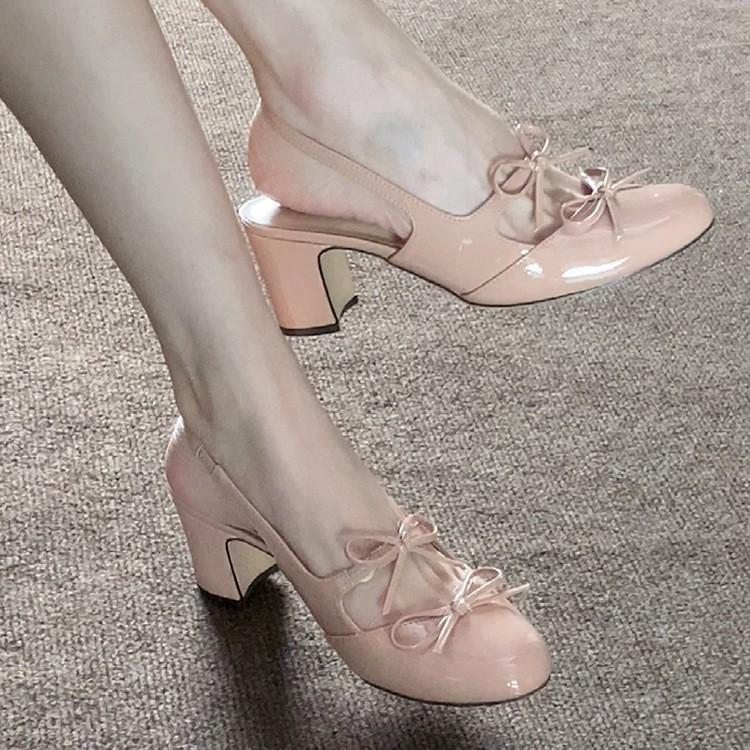 Soft Leather Version~ French Temperament Bow Height Increase 5cm High Heels Women's 2025 New Shallow Single Shoes Mary Jane Shoes