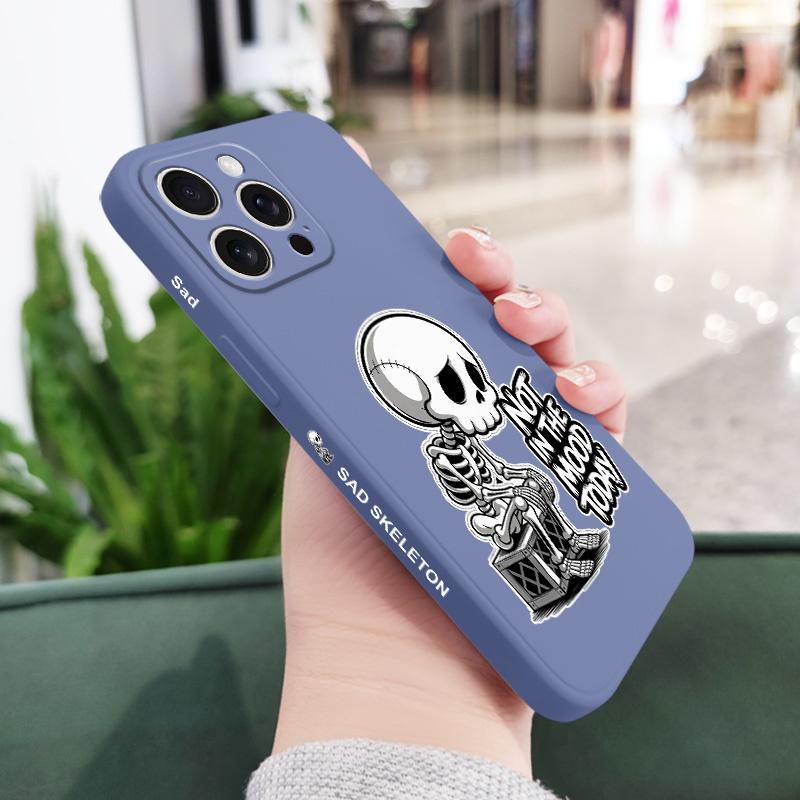 

Lazy Skeleton Phone Case For iPhone 17 16 16e 15 14 13 Plus Pro Max Mini Silicone Cover iPhone 16 ProMax светло-синий