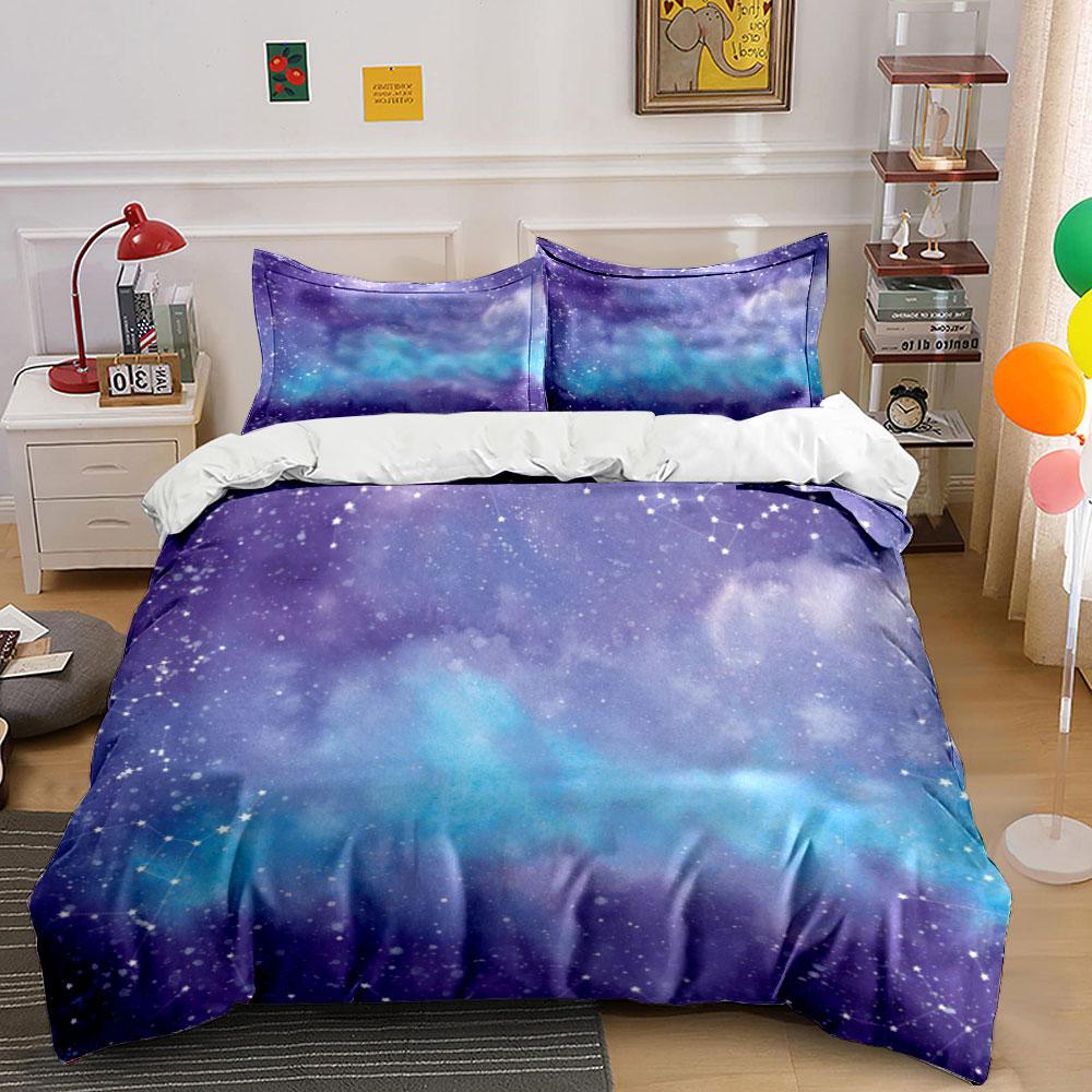 Galaxy Starry Night Decor Set Bedding Set with 1 Duvet Cover 2 Pillowcases Single Double King Queen, Gift