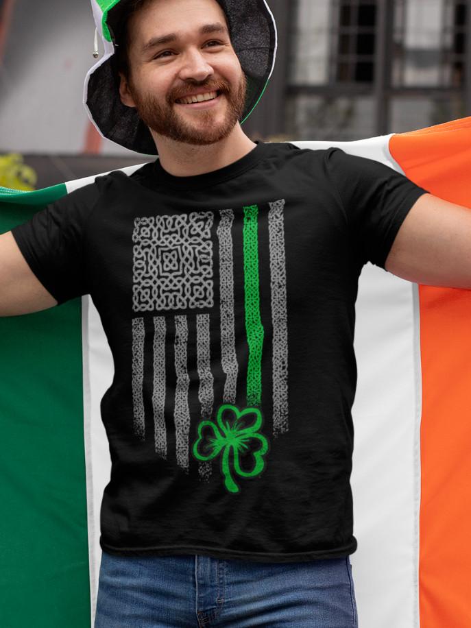 Mens Celtic USA Flag T Shirt Clover Graphic Cool Saint Patricks Day T-shirts