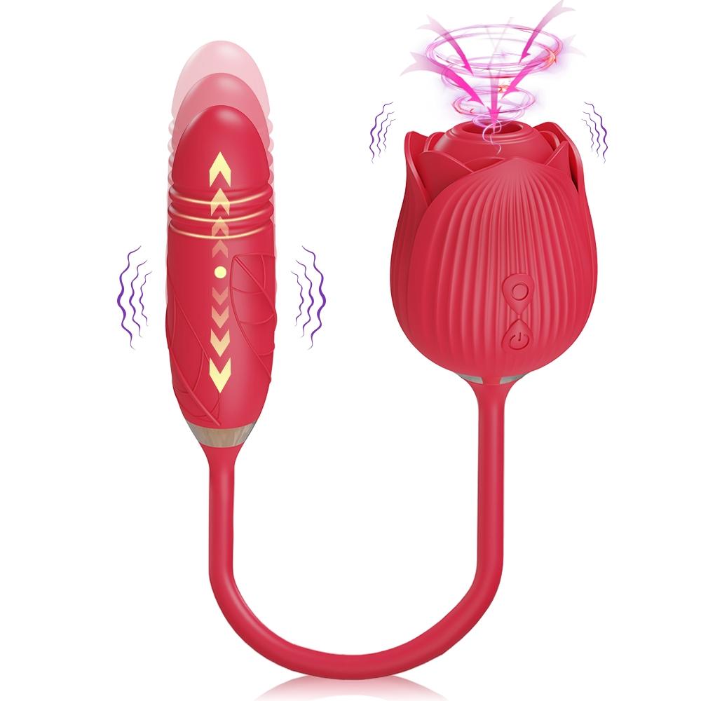 Rose-sex Toy Vibrator for Women Clitoral Stimulator Oral Nipple Massager Thrusting Dildo 2 In 1 Sucking Adult Sex Products