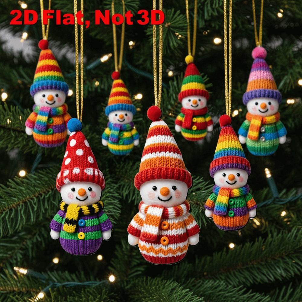 16 Stück 2D Flache Schneemann Holzornamente DIY Gestrickter Stil Weihnachtsbaum Anhänger Wiederverwendbar Bunt Weihnachtsbaum Hängender Schmuck