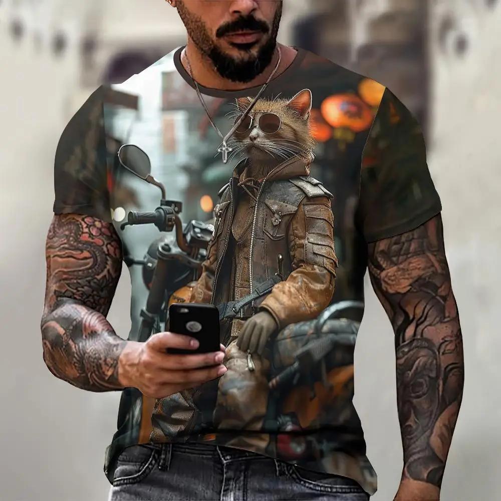 Men's 3D Printed T-Shirt Cute Cat Pattern Print Short Sleeve O-Neck Pullover Casual Top