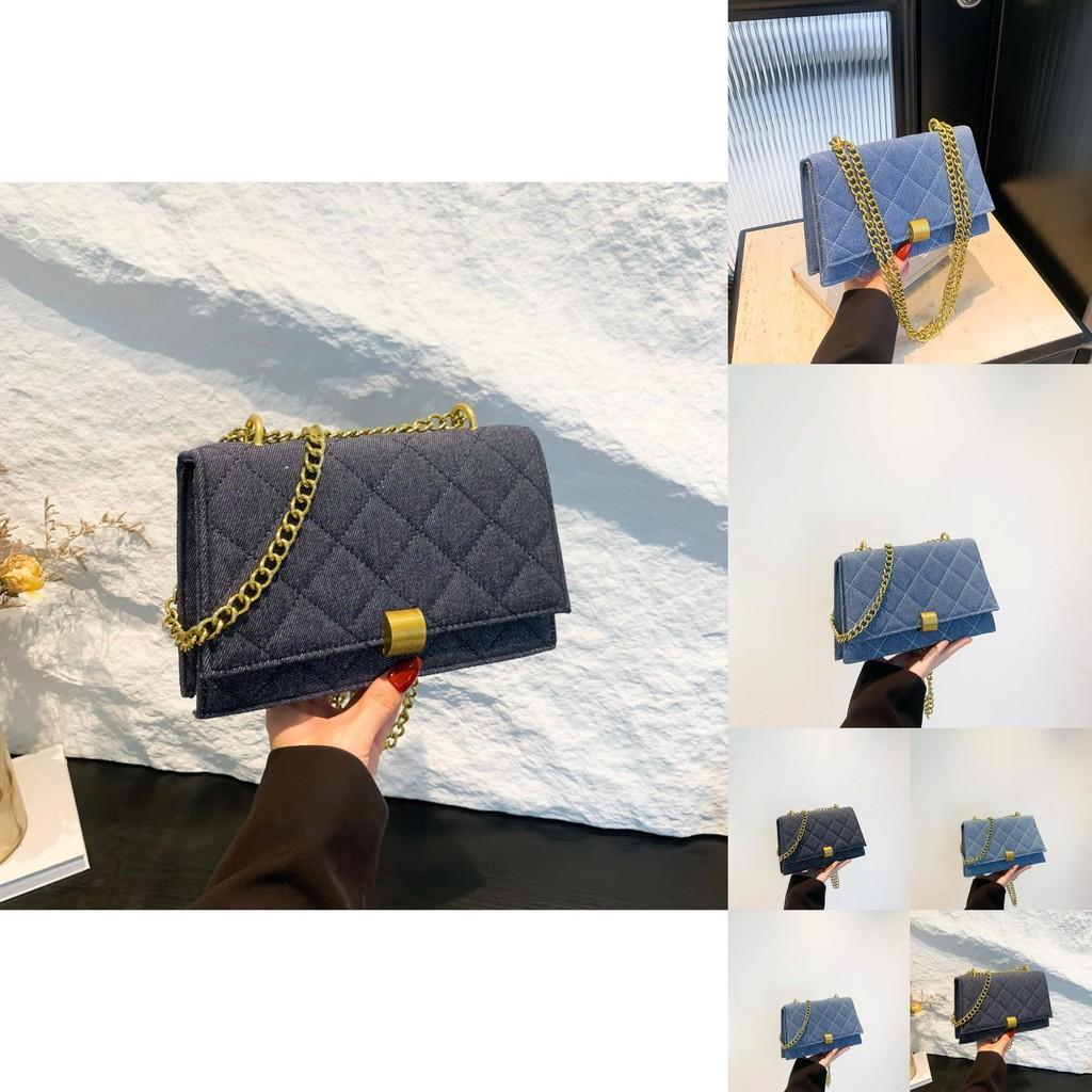 Fashionable Denim Women's Crossbody Bag Vintage Blue Quilted Chain Shoulder Bag