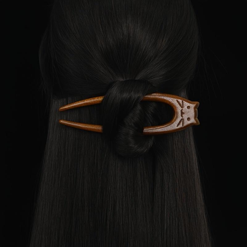 [Vintage Sandalwood Hairpin] Sandalwood Cat Hairpin | Vintage Chinese Style Hanfu Hair Accessory, Simple Updo Hairpin