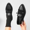 Fashion 2025 Spring New Bow Knot Loafers for Woman Pointed Toe Med Heel Pumps Women Casual Slip On Outside Pu Leather Shoes Mujer