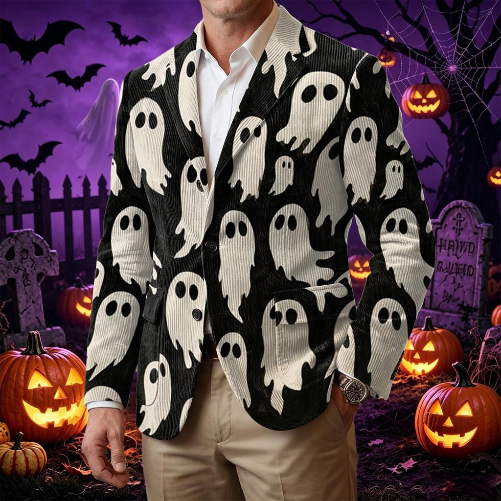 Męski styl biznesowo-casualowy z sztruksu z nadrukiem Halloween