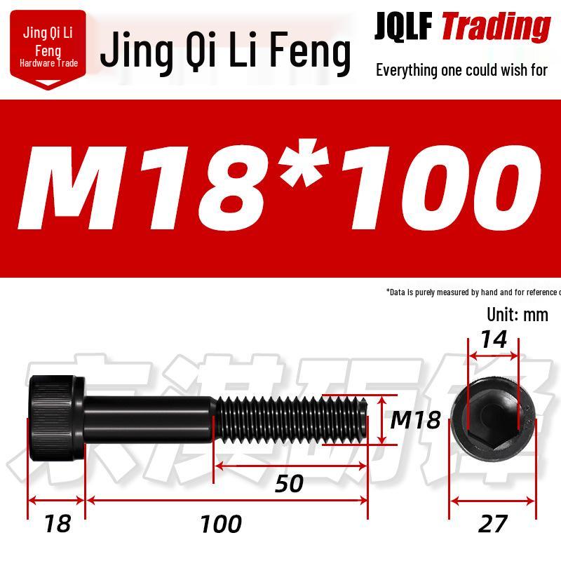 Hex Socket Head Cap Screw, Half Thread, M12-M18, High-Strength, Blackened Cylindrical Head, Knurled Bolt