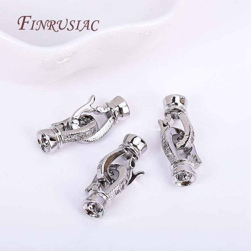 Rhodium Plated Closure Fasteners Lock Clasps For Necklace Supplies,Inlaid Zircon Connector Clasps DIY Pearls Jewelry Fittings