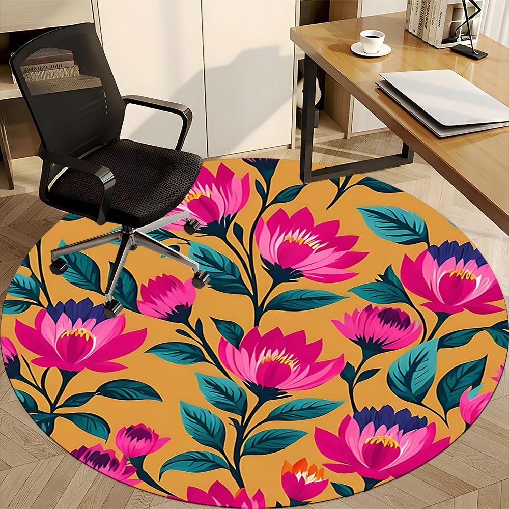 1PC Floral Pattern Chair Carpet for Office, Indoor Non-Slip Washable Carpet, Soft Comfortable Mat For Office Room yy250930148