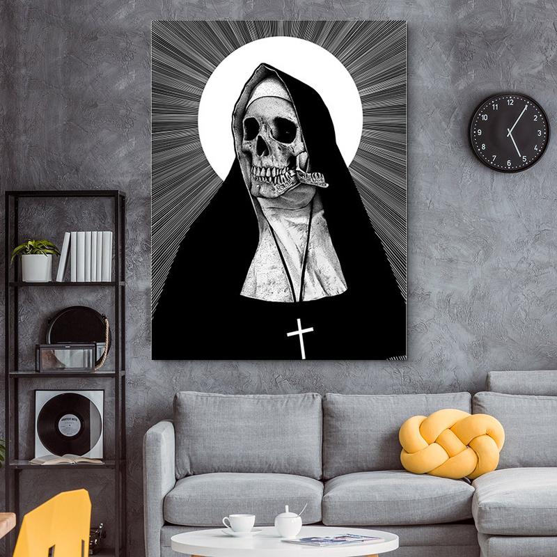 Nun Skeleton Woman Posters and Prints Wall Art Picture Horror Portrait Canvas Painting Living Room Home Decoration Gifts Cuadros