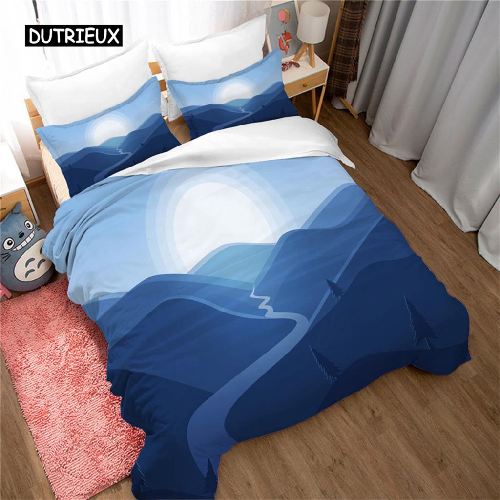 Bettbezug-Set mit Bergmotiv, Wald und helles Mondlicht, Elchlandschaft, Bergbettwäsche-Set, Kingsize, weicher Bettbezug aus Polyester