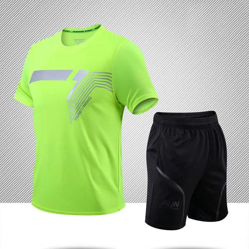 Mens Short Sleeve Sports Tee Gym Fitness Jogging Track Football Shirts Fashion Round Quick Dry Keep Cool Sets