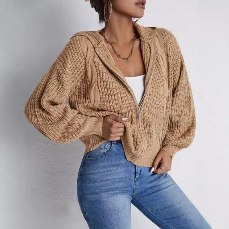 Women S Fall Winter Hooded Waffle Knit Cardigan Sweatshirt Versatile