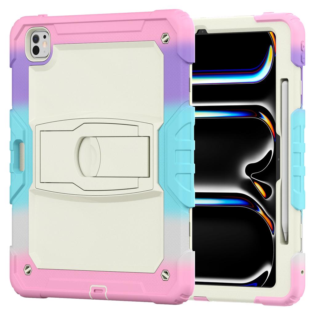 For iPad Pro 13 (2024) Case PC+Silicone Tablet Cover with Pen Slot and Shoulder Strap