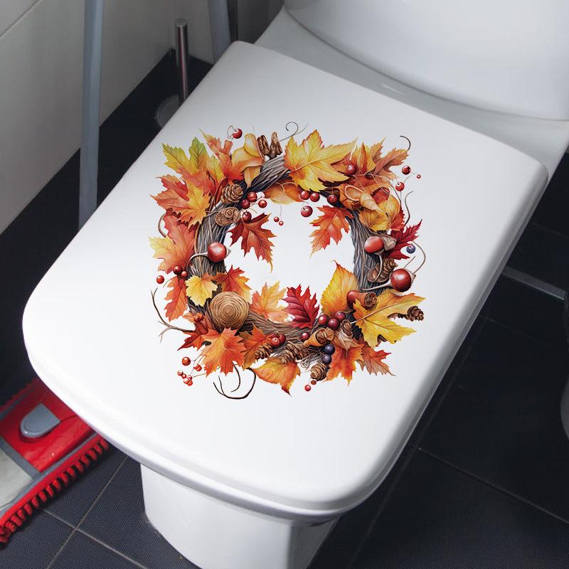 Wall Stickers Maple Leaf Circle Autumn Thanksgiving Day Decoration Toilet Bedroom Door Decoration Self Adhesive Decals