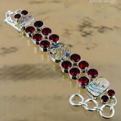 Bracciale a Catena per Sorella in Argento 925 con Pietra di Conchiglia di Abalone e Granato del Mozambico Gioielli