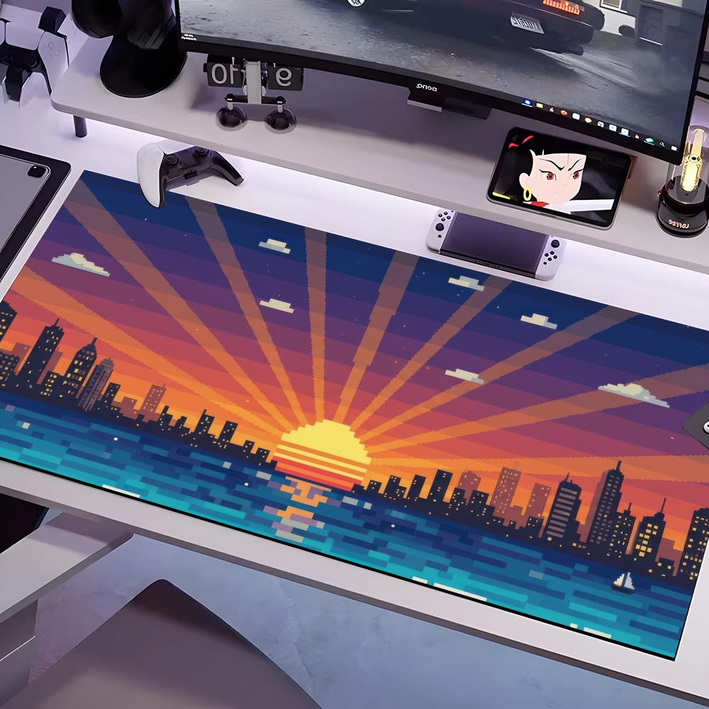 

Pixel Art Cityscapecl Mouse Pad Multiple Sizes Large Square Computer Office Game Table Mats Rubber Anti-slip Mousepads 600x300x2mm