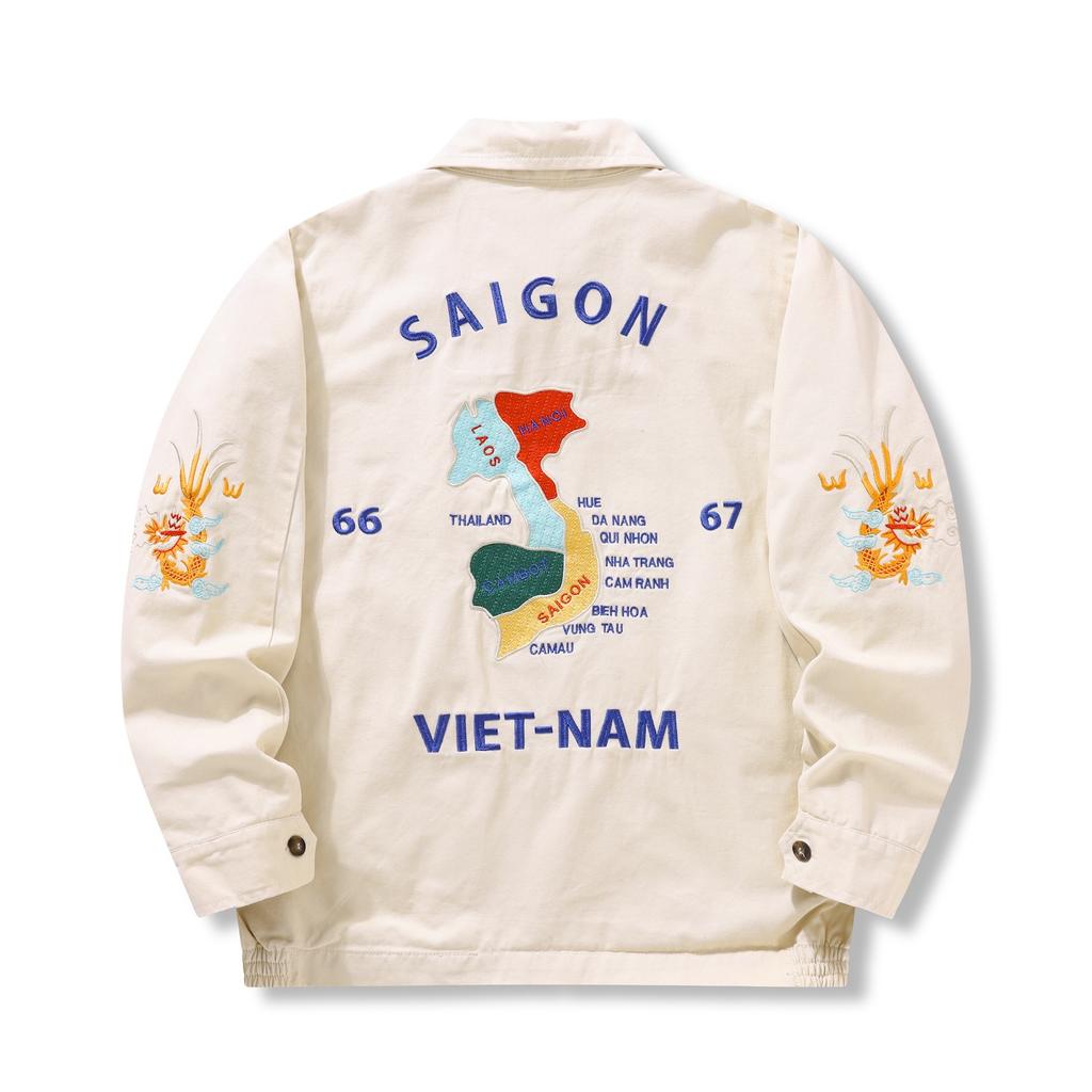 1960's Vietnam War Sukajan Vntage Tokyo Windbreaker Retro Bomber Work Tiger Japanese VIET-NAM Embroidery Map Souvenir Jacket Men