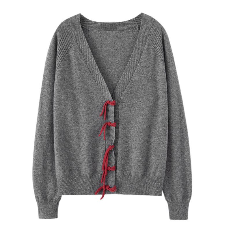 Autumn/Winter Women's Cashmere Cardigan: Chinese Style Frog Button, V-neck Knit, Loose Fit Sweater.